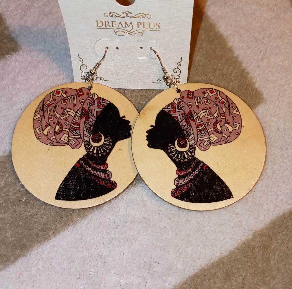 Purple Scarf African Queen Hook Earrings